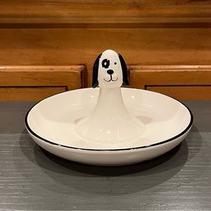 NEW Gerson Lone Elm Studios Black & White Porcelain Dog Themed Ring Jewelry Dish